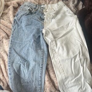 PacSun Blue and Cream Boyfriend Jeans Bold Two-Tone Design